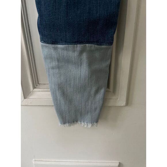 Anthro Pilcro and the Letterpress script skinny jeans raw uneven hem with patchw - Picture 3 of 7